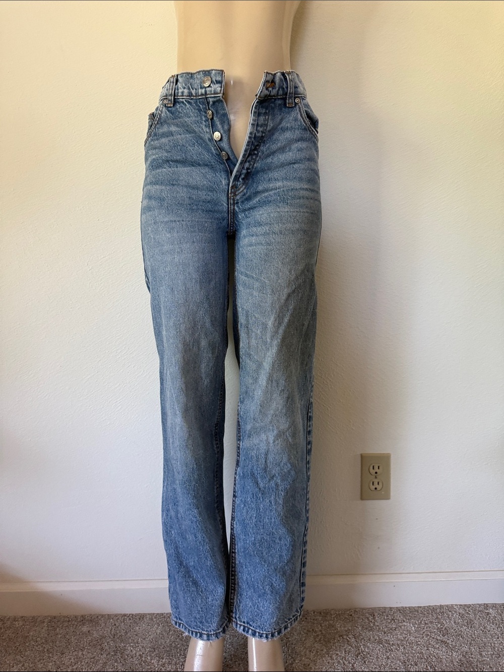REVICE Women's Straight Leg Button-Fly Jeans in Blue Wash 26